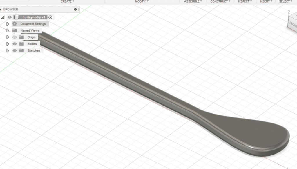 Autodesk 360 image of printable hurley, ~ 6" overall length